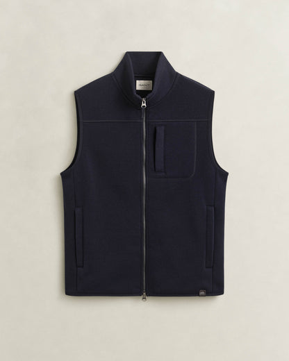 GANT Mens Zipped Fleece Vest - 433 Evening Blue | CHO | Designer Mens Fleece Gilets