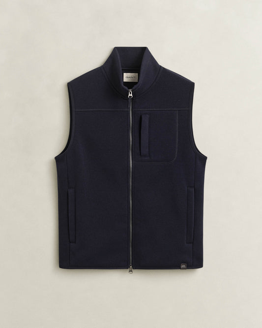 GANT Mens Zipped Fleece Vest - 433 Evening Blue | CHO | Designer Mens Fleece Gilets