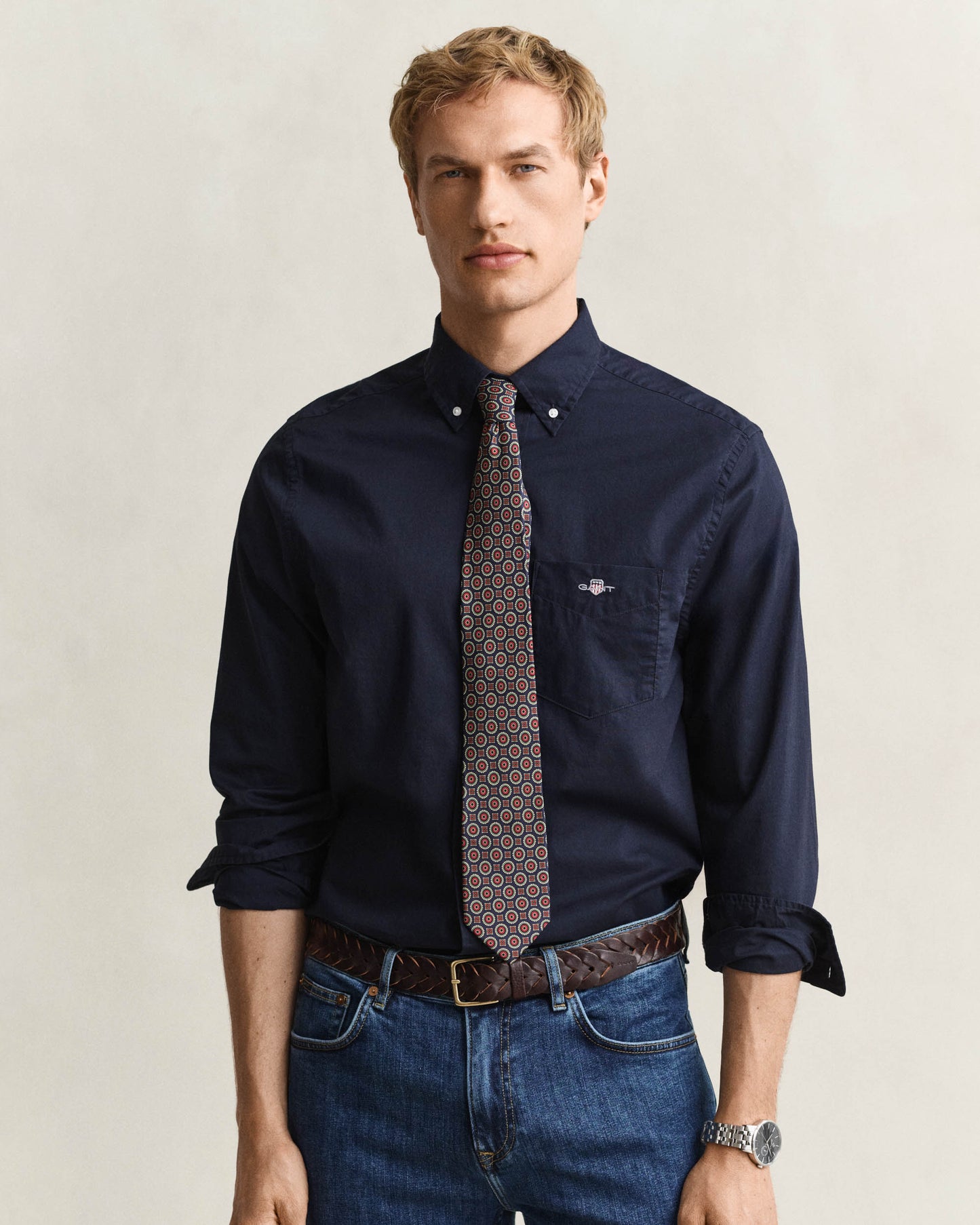 GANT Mens Regular Fit Long Sleeve Poplin Shirt - 433 Evening Blue