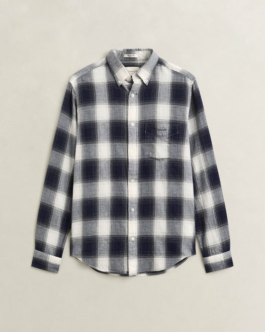 GANT Mens Regular Fit Windblown Flannel Broad Check Shirt - 433 Evening Blue | CHO | Designer Mens Long Sleeve Shirts