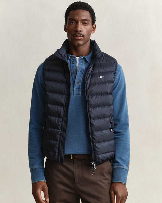 GANT Mens Light Down Shield Logo Gilet - 433 Evening Blue | CHO | Designer Mens Padded Gilets