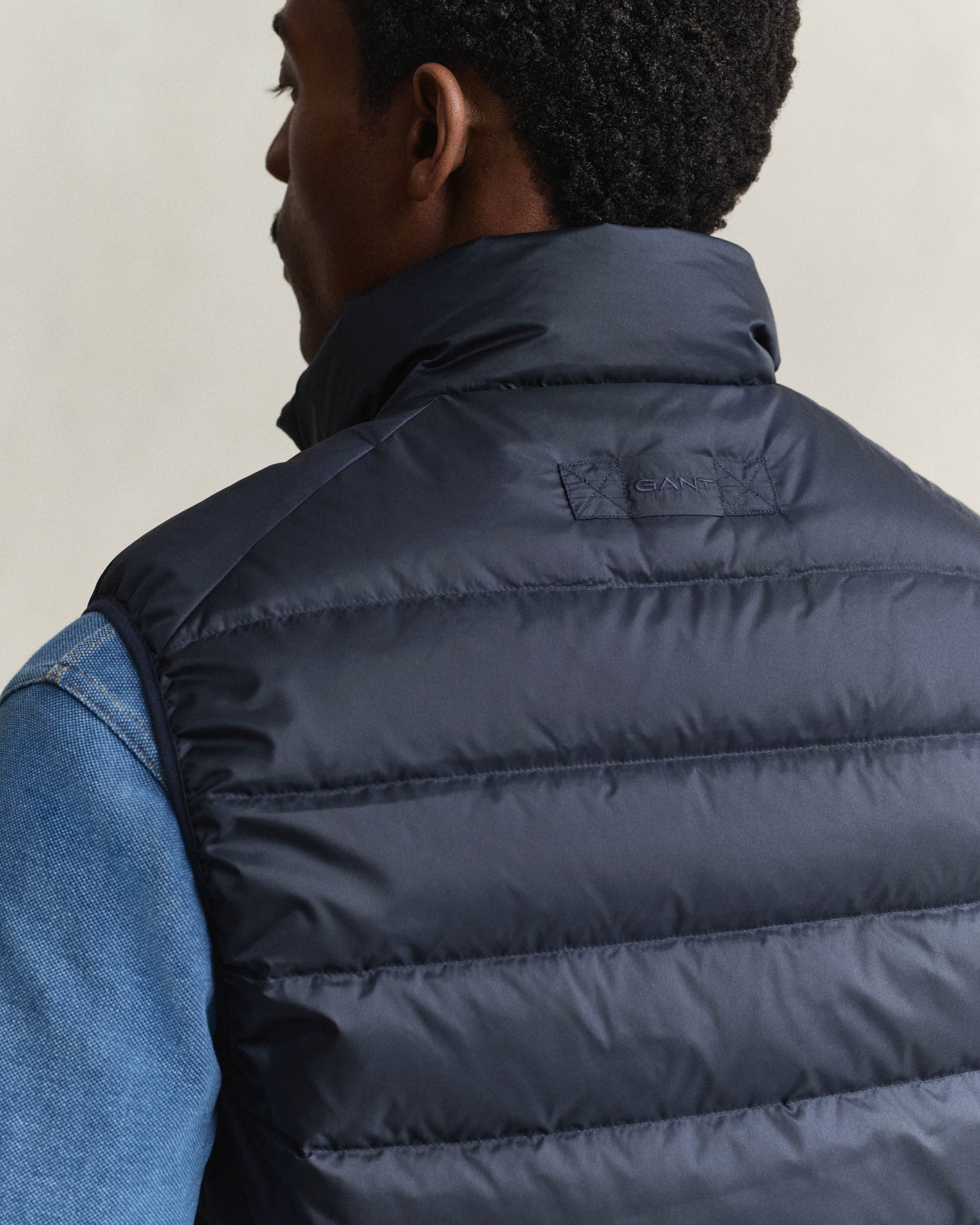 GANT Mens Light Down Shield Logo Gilet - 433 Evening Blue | CHO | Designer Mens Padded Gilets