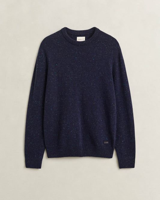GANT Mens Wool Blend Neps Crew Neck Sweater - 433 Evening Blue | CHO | Designer Mens Crew Neck Jumpers