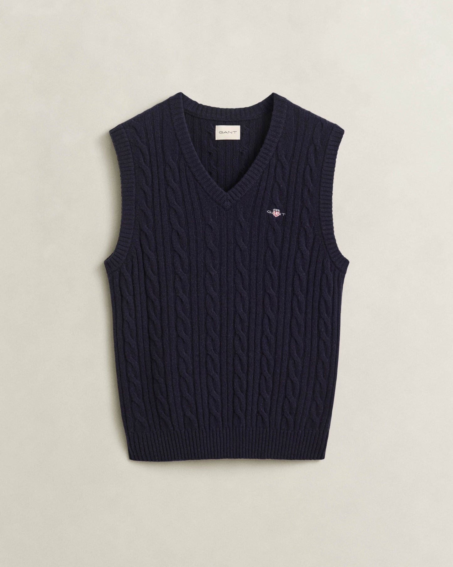 GANT Mens Lambswool Cable Knit Tank Top - 433 Evening Blue