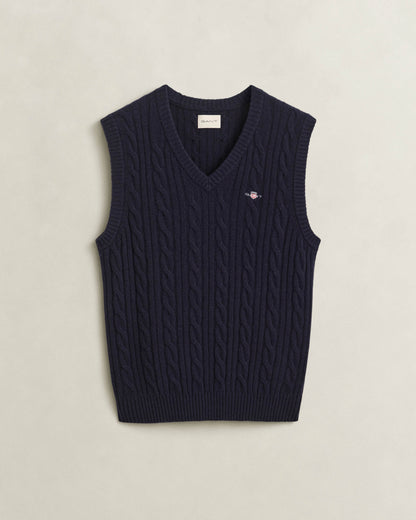 GANT Mens Lambswool Cable Knit Tank Top - 433 Evening Blue | CHO | Designer Mens Knit Tank Tops