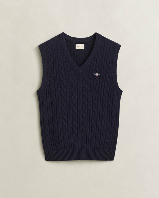 GANT Mens Lambswool Cable Knit Tank Top - 433 Evening Blue