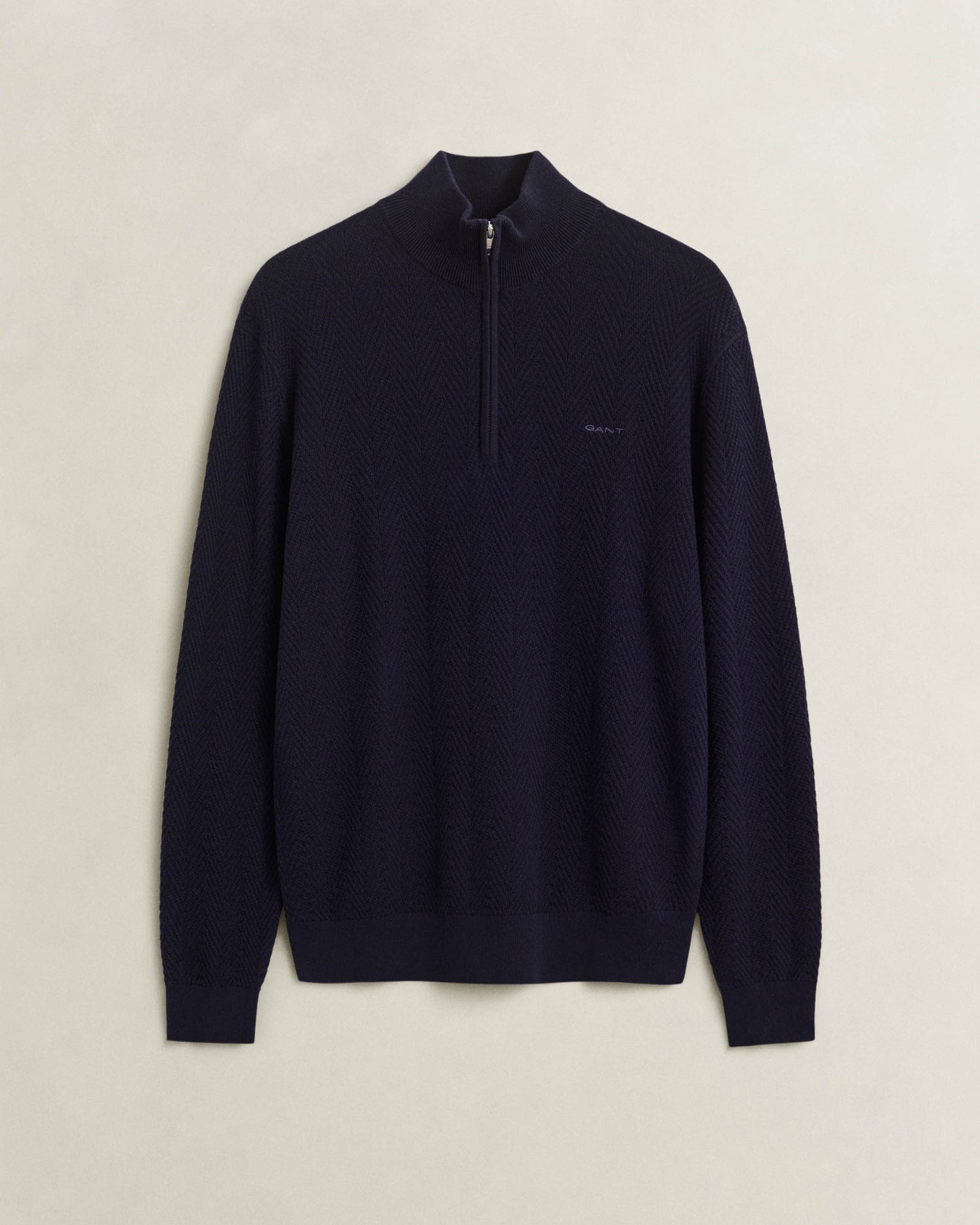 GANT Mens Herringbone Texture Half Zip Sweater - 433 Evening Blue | CHO | Designer Mens Half Zip Jumpers