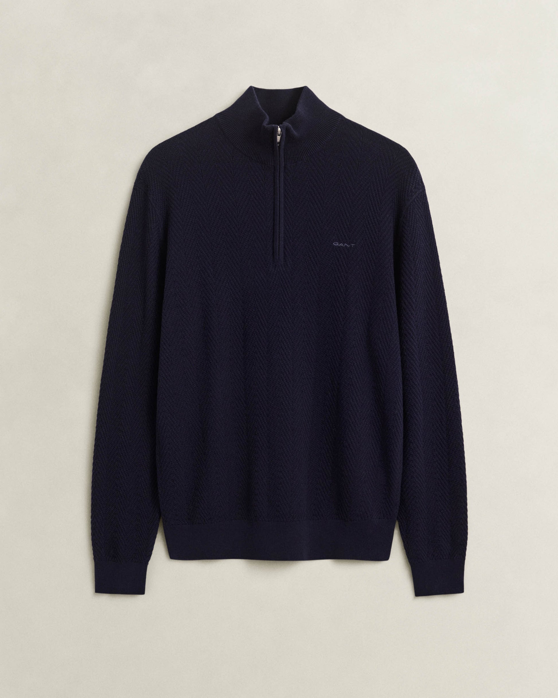 GANT Mens Herringbone Texture Half Zip Sweater - 433 Evening Blue | CHO | Designer Mens Half Zip Jumpers
