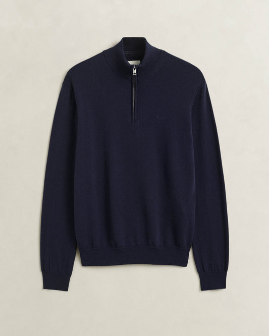 GANT Mens Cotton Wool Half Zip Sweater - 433 Evening Blue