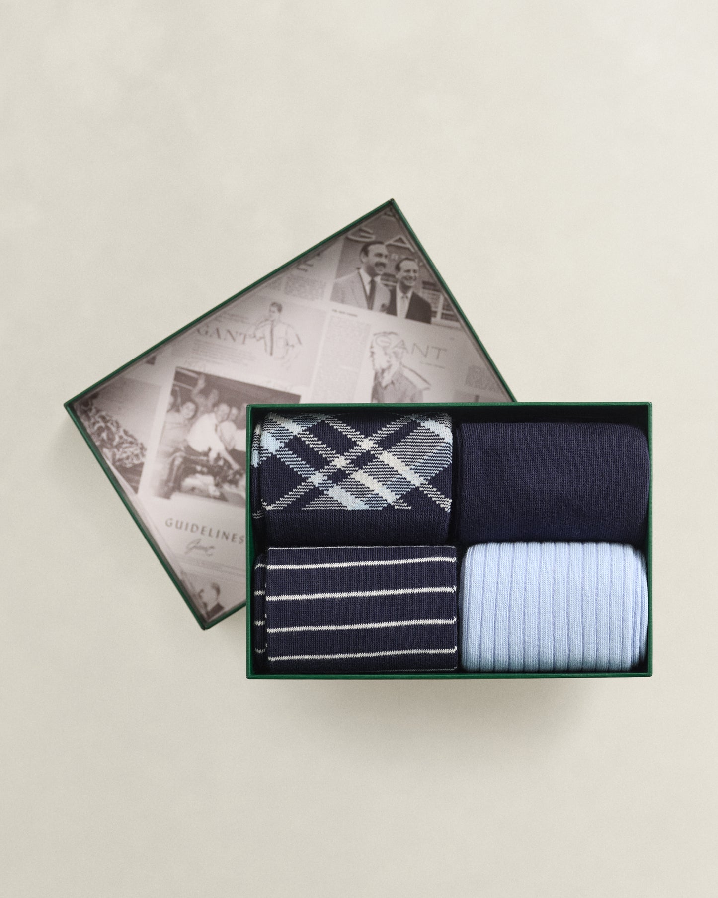 GANT Mens Checked Socks 4-Pack Gift Box - 433 Evening Blue