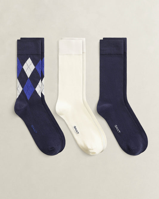GANT Mens Argyle Socks 3-Pack - 433 Evening Blue
