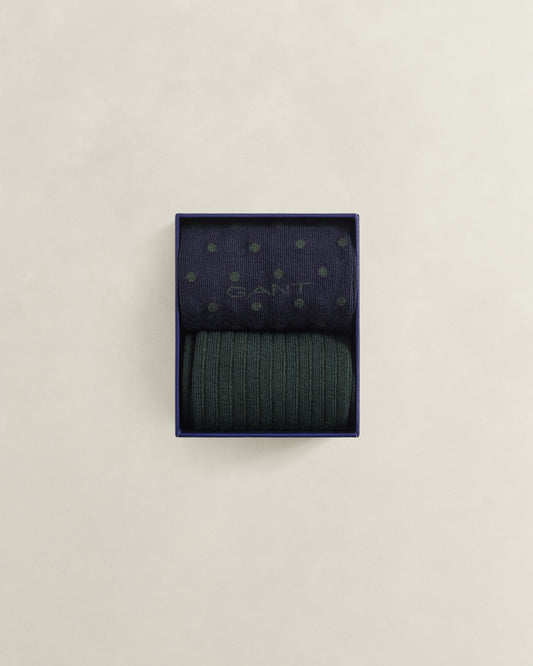 GANT Mens Dot And Rib 2 - Pack Sock Gift Box - 433 Evening Blue | CHO | Designer Mens Socks