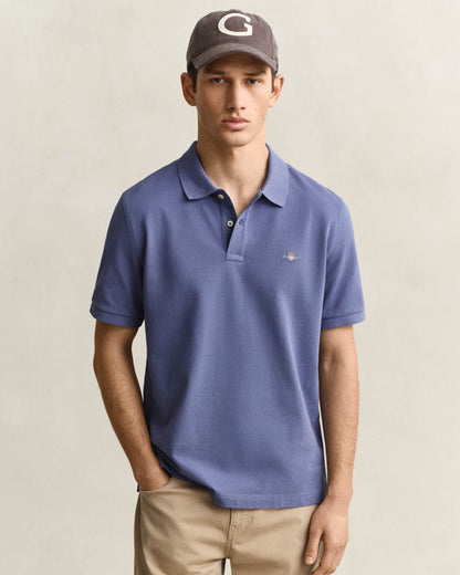 GANT Mens Regular Fit Short Sleeve Shield Logo Pique Polo - 476 Blue Horizon
