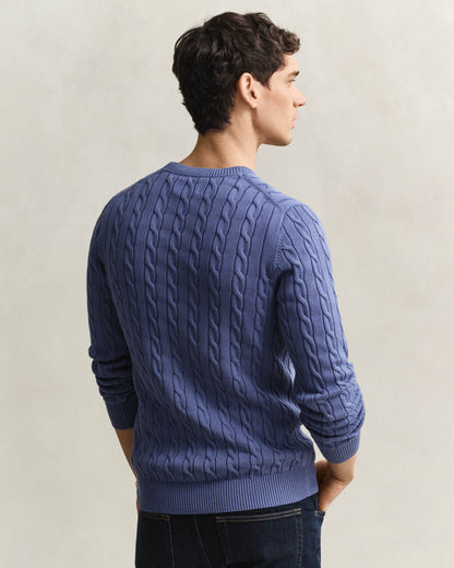 GANT Mens Cotton Cable Knit Crew Neck Jumper - 476 Blue Horizon