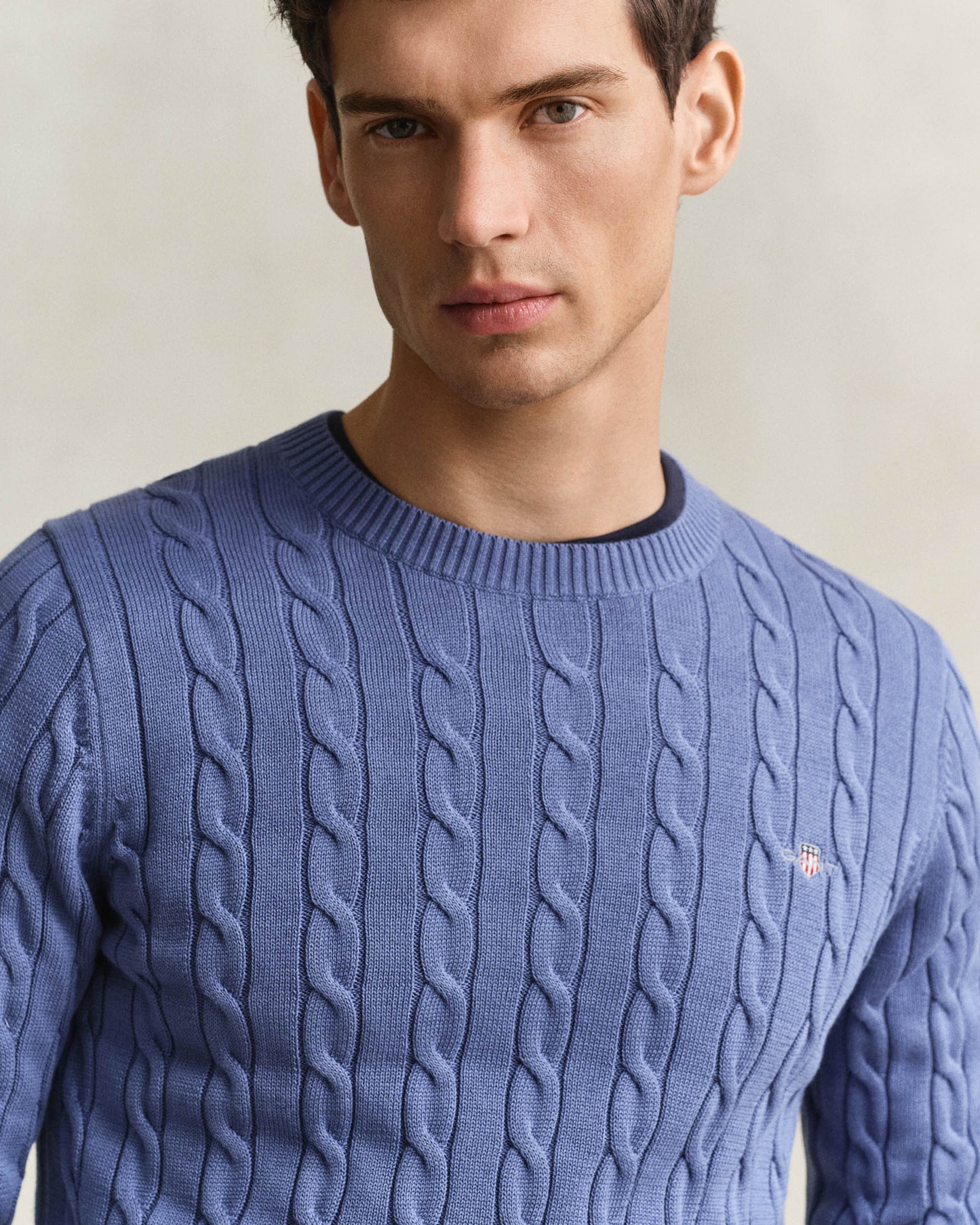 GANT Mens Cotton Cable Knit Crew Neck Jumper - 476 Blue Horizon