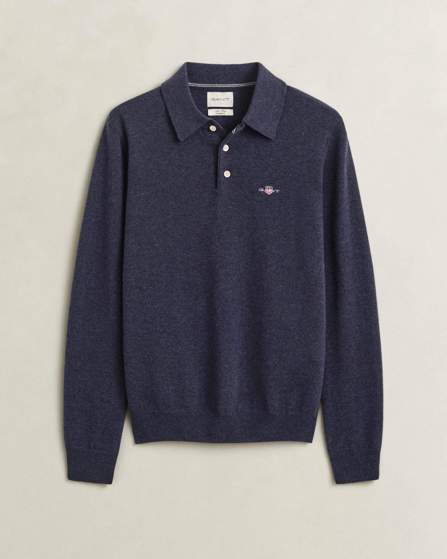 GANT Mens Superfine Lambswool Long Sleeve Polo - 480 Dark Navy Melange