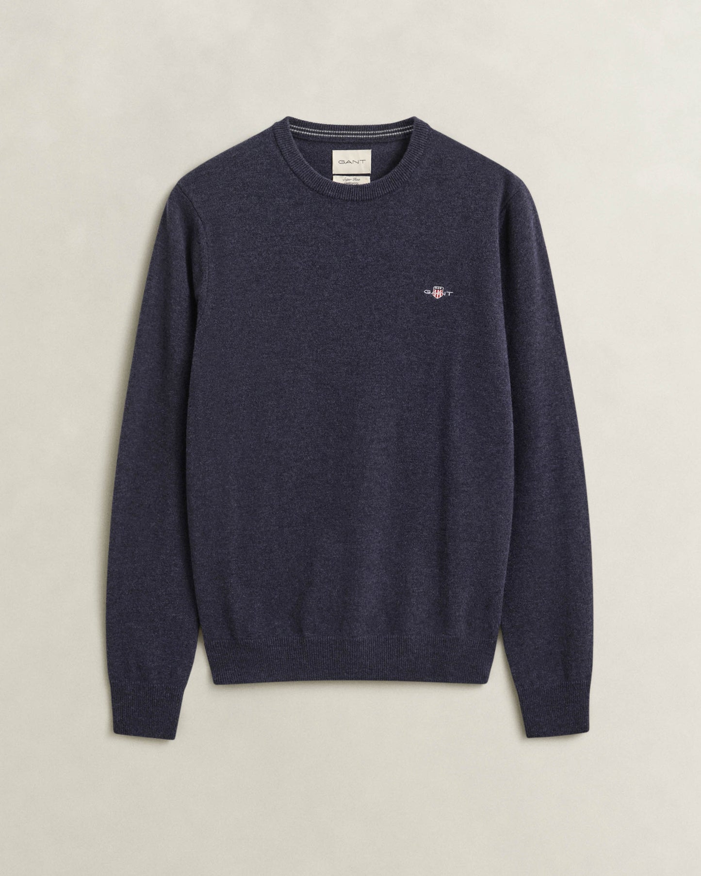 GANT Mens Superfine Lambswool Crew Neck Sweater - 480 Dark Navy Melange