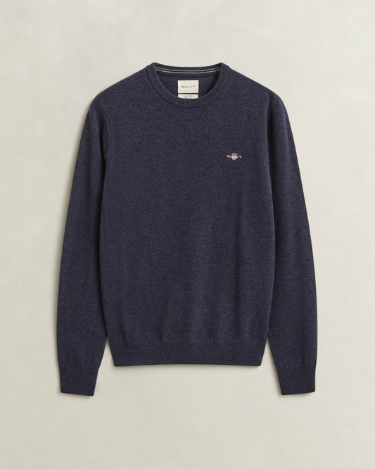 GANT Mens Superfine Lambswool Crew Neck Sweater - 480 Dark Navy Melange