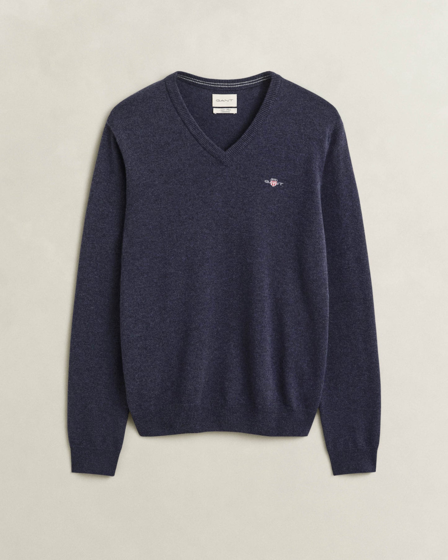 GANT Mens Superfine Lambswool V-Neck Sweater - 480 Dark Navy Melange