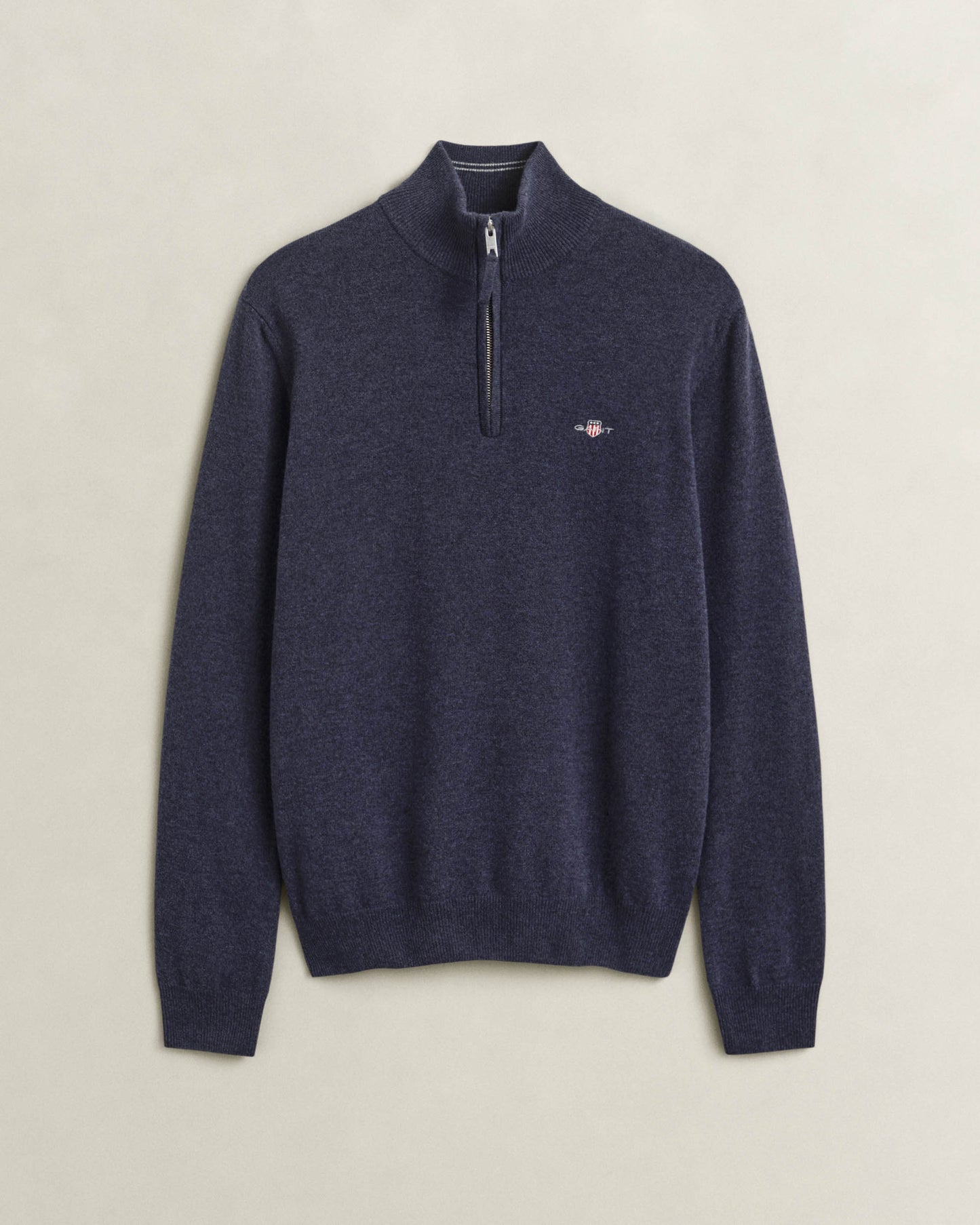 GANT Mens Superfine Lambswool Half Zip Sweater - 480 Dark Navy Melange