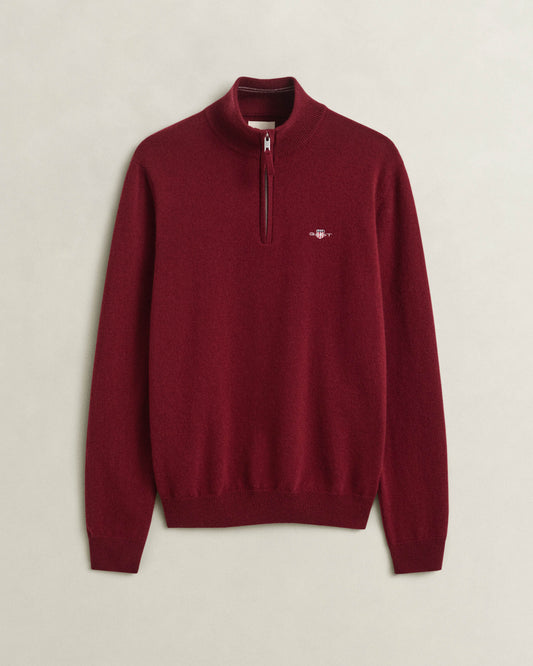 GANT Mens Superfine Lambswool Half Zip Sweater - 604 Plumped Red