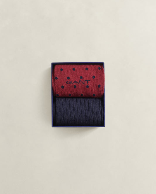 GANT Mens Dot And Rib 2 - Pack Sock Gift Box - 604 Plumped Red | CHO | Designer Mens Socks