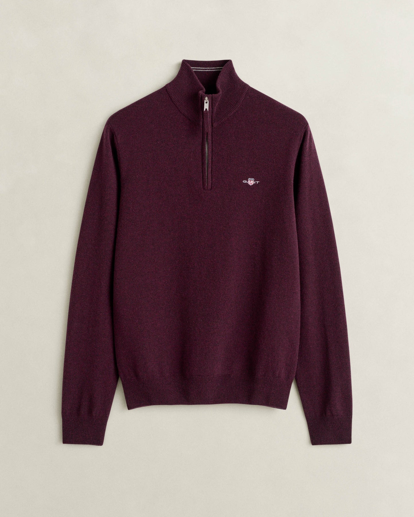 GANT Mens Superfine Lambswool Half Zip Sweater - 667 Darkened Wine