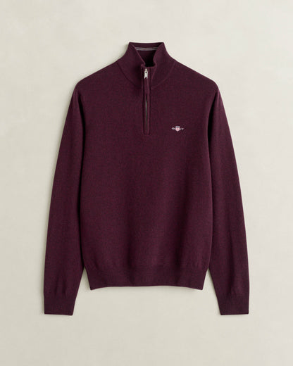GANT Mens Superfine Lambswool Half Zip Sweater - 667 Darkened Wine | CHO | Designer Mens Half Zip Jumpers