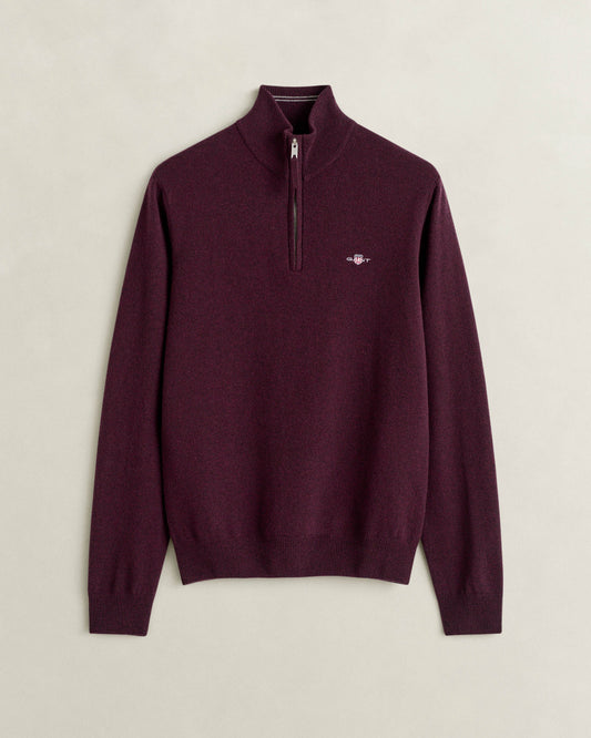 GANT Mens Superfine Lambswool Half Zip Sweater - 667 Darkened Wine