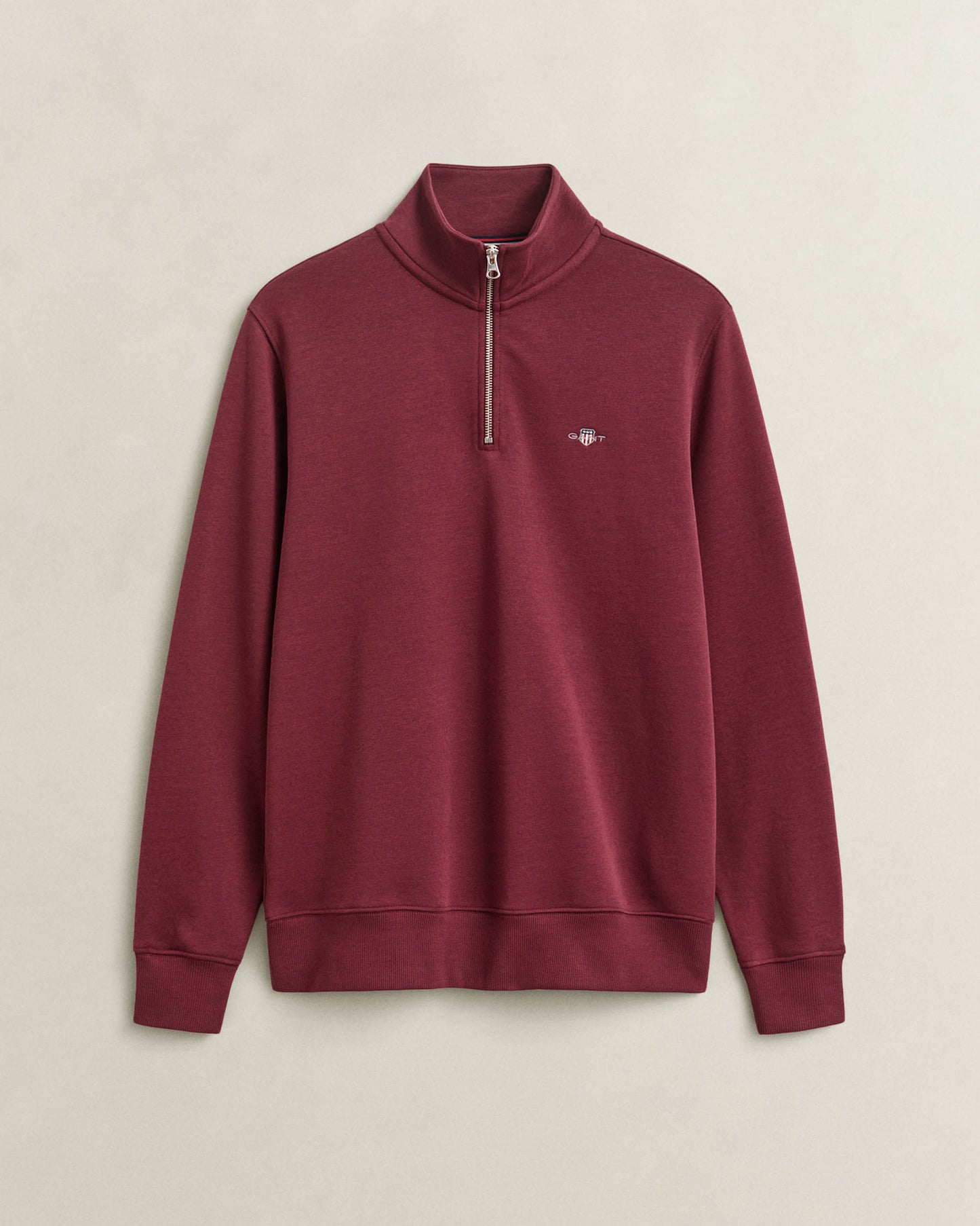 GANT Mens Regular Fit Shield Logo Half Zip Sweatshirt - 676 Deep Grape Wine | CHO | Designer Mens Sweatshirts
