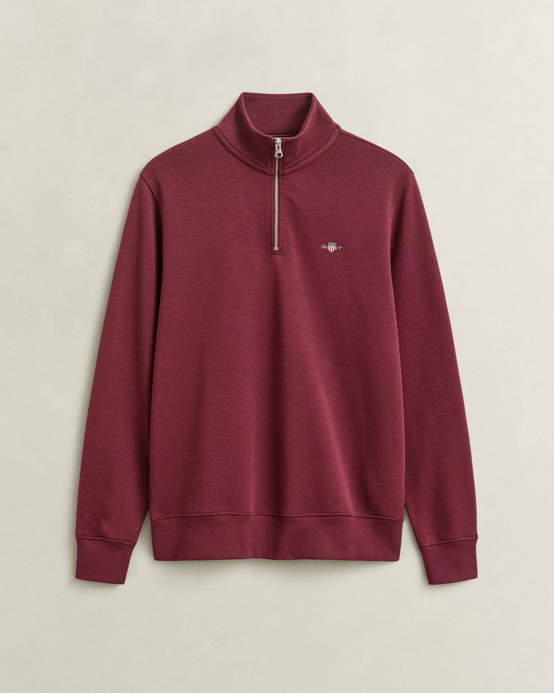 GANT Mens Regular Fit Shield Logo Half Zip Sweatshirt - 676 Deep Grape Wine | CHO | Designer Mens Sweatshirts