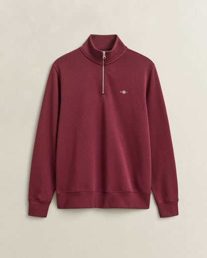 GANT Mens Regular Fit Shield Logo Half Zip Sweatshirt - 676 Deep Grape Wine | CHO | Designer Mens Sweatshirts