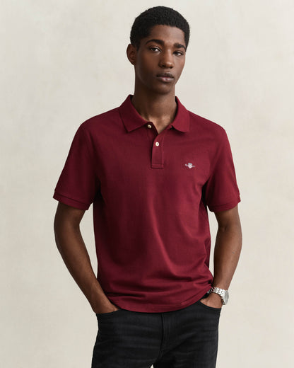 GANT Mens Regular Fit Short Sleeve Shield Logo Pique Polo - 676 Deep Grape Wine
