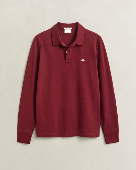 GANT Mens Regular Fit Long Sleeve Shield Logo Pique Rugger - 676 Deep Grape Wine | CHO | Designer Mens Long Sleeve Polo Shirts