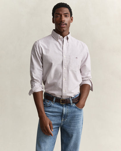 GANT Mens Regular Fit Long Sleeve Oxford Banker Stripe Shirt - 676 Deep Grape Wine