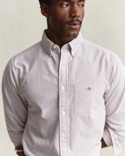 GANT Mens Regular Fit Long Sleeve Oxford Banker Stripe Shirt - 676 Deep Grape Wine