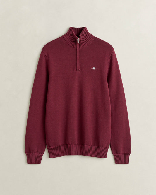 GANT Mens Casual Cotton Half Zip Jumper - 676 Deep Grape Wine