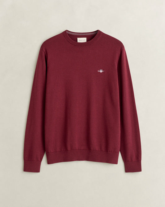 GANT Mens Classic Cotton Shield Logo Crew Neck Jumper - 676 Deep Grape Wine
