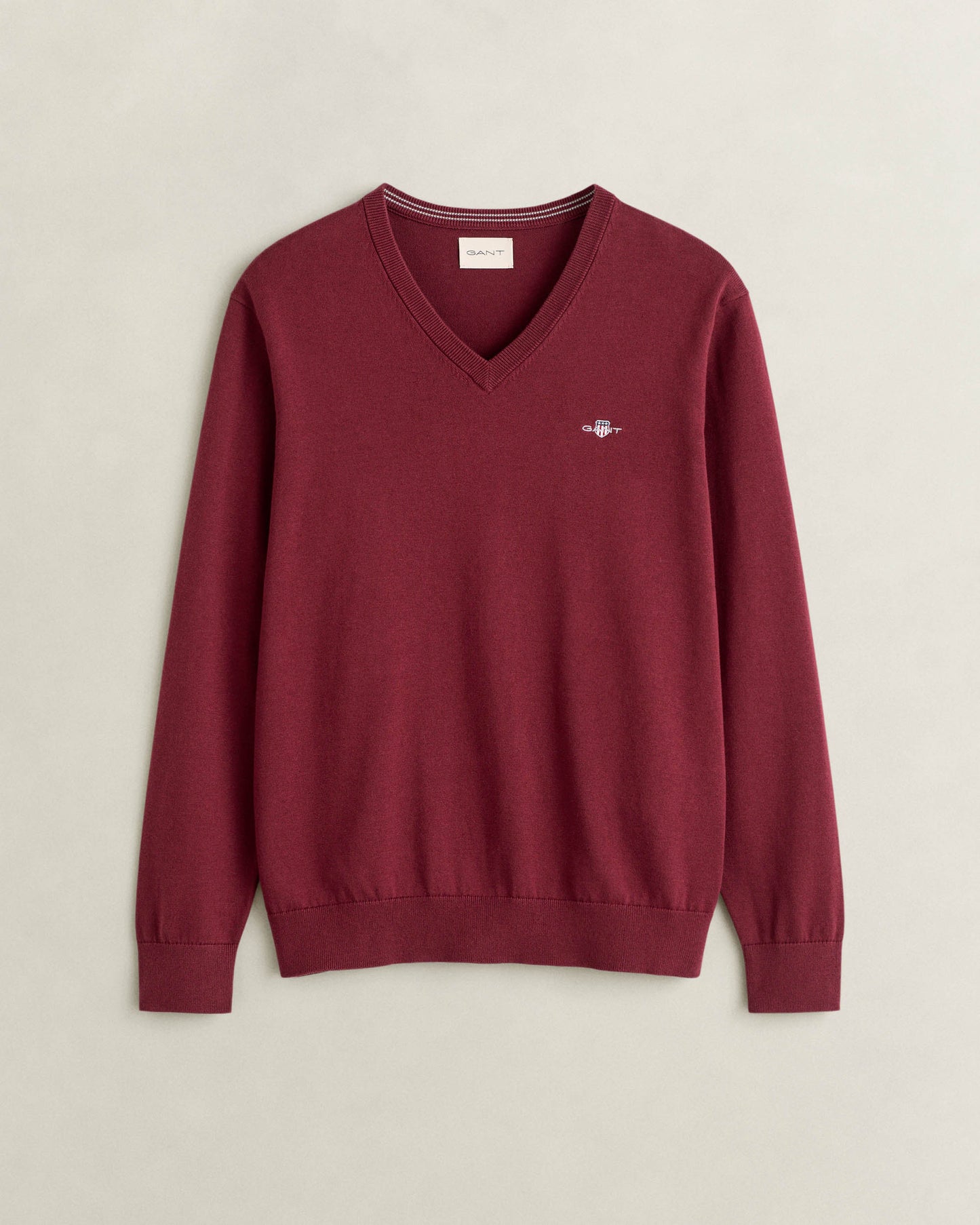 GANT Mens Classic Cotton Shield Logo V-Neck Jumper - 676 Deep Grape Wine