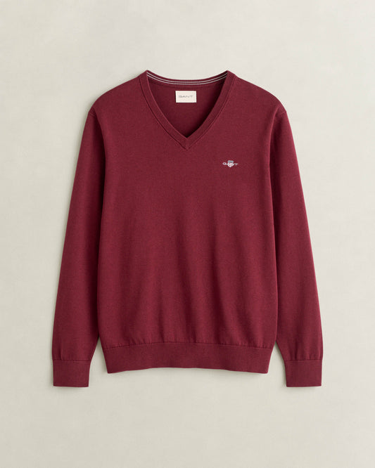 GANT Mens Classic Cotton Shield Logo V-Neck Jumper - 676 Deep Grape Wine