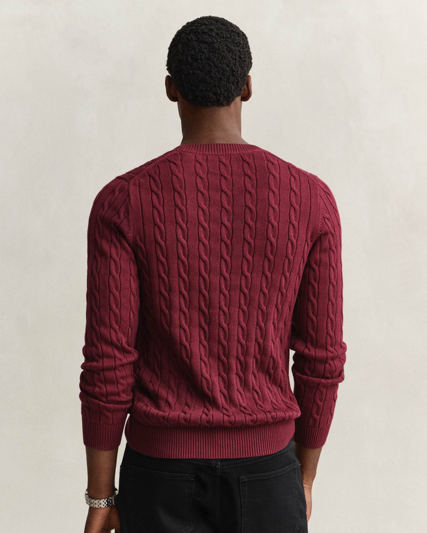 GANT Mens Cotton Cable Knit Crew Neck Jumper - 676 Deep Grape Wine