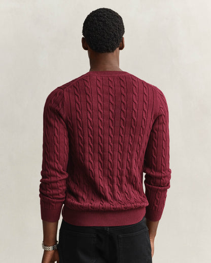 GANT Mens Cotton Cable Knit Crew Neck Jumper - 676 Deep Grape Wine