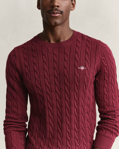 GANT Mens Cotton Cable Knit Crew Neck Jumper - 676 Deep Grape Wine