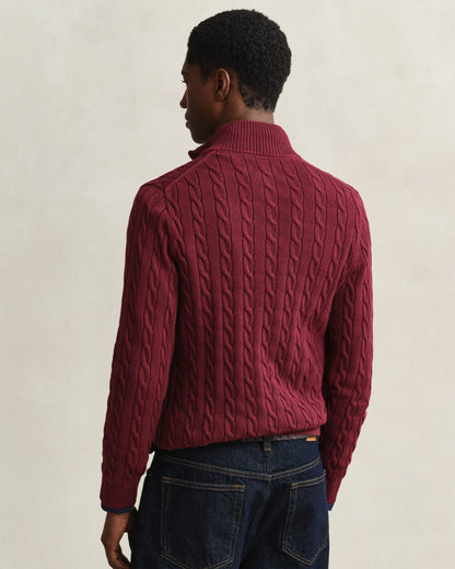 GANT Mens Cotton Cable Half Zip Jumper - 676 Deep Grape Wine