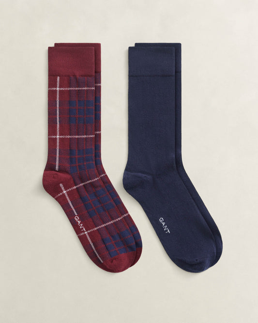 GANT Mens Tartan Socks 2-Pack Gift Box - 676 Deep Grape Wine
