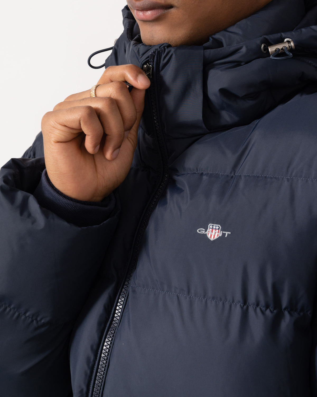 Logo on the GANT Mens Active Cloud Jacket - 433 Evening Blue