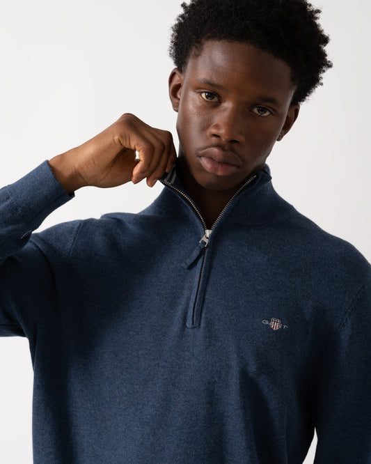 GANT Mens Classic Cotton Half Zip Jumper - 902 Dark Jeansblue Melange