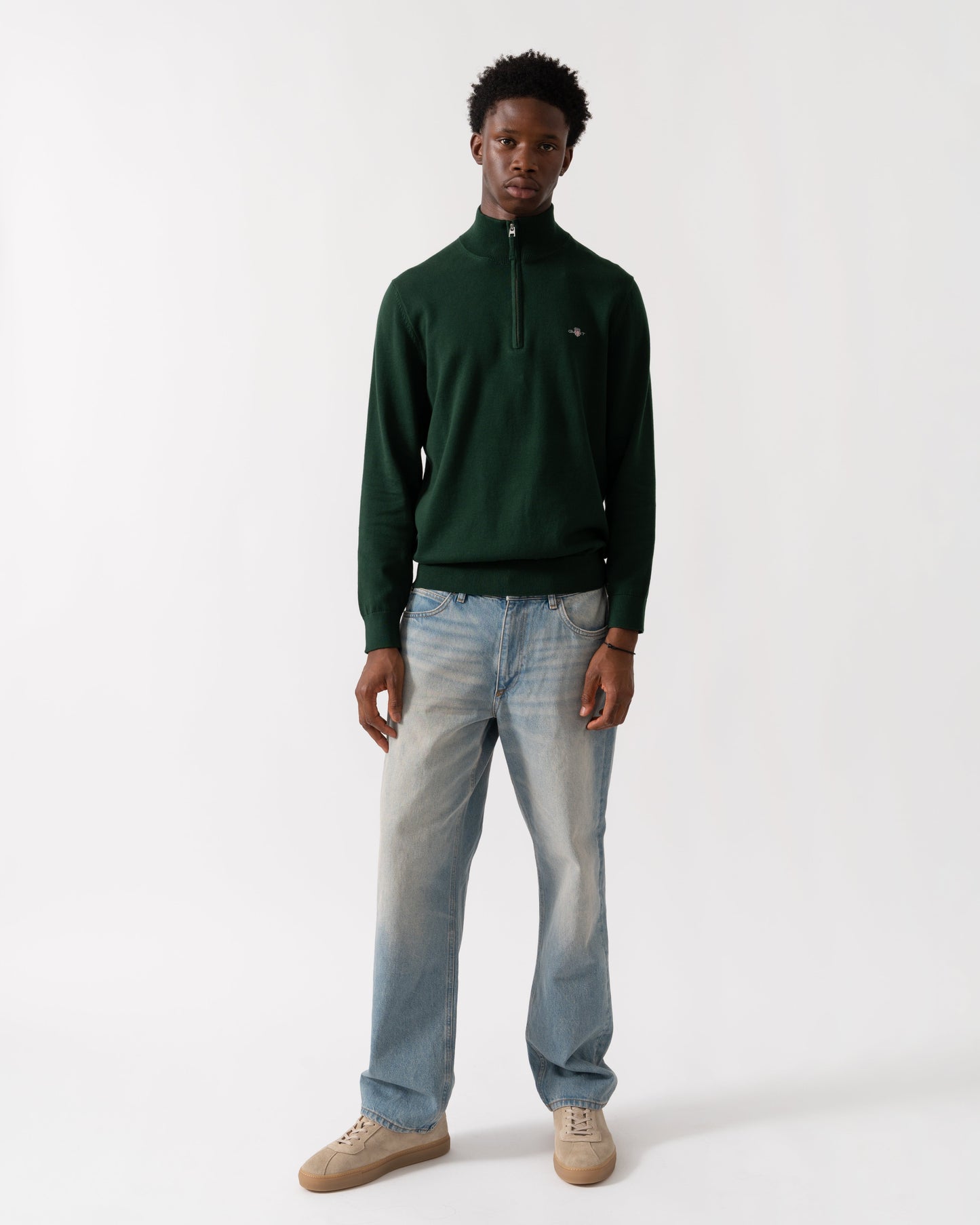 GANT Mens Classic Cotton Half Zip Jumper - 374 Tartan Green