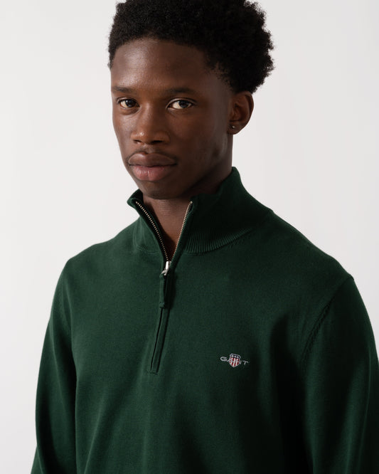 GANT Mens Classic Cotton Half Zip Jumper - 374 Tartan Green