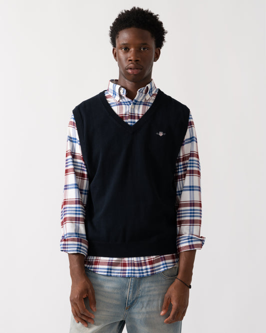 GANT Mens Classic Cotton Knit Vest - 433 Evening Blue